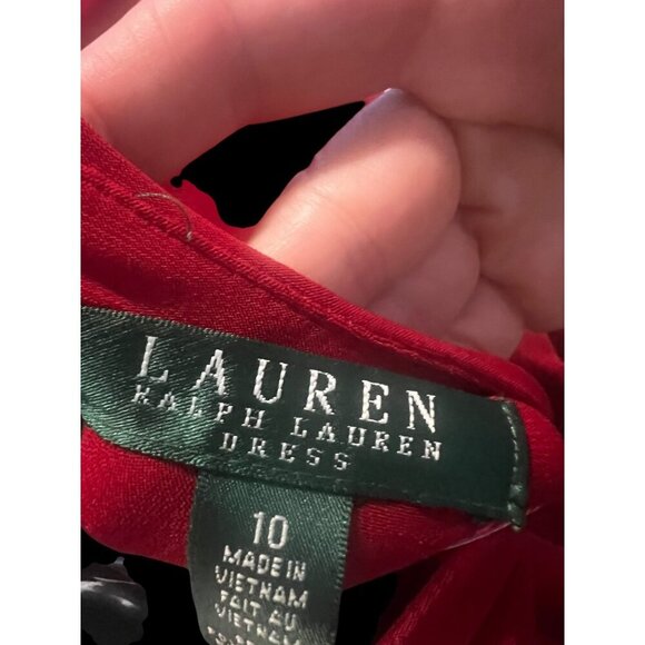 Lauren Ralph Lauren Midi Dress Women Red, size 10 Cap Sleeve Ruched Square Neckl - Picture 8 of 9